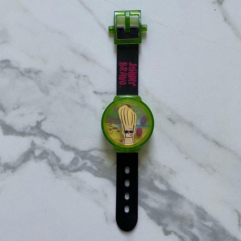 Vintage 1990s 90s Johnny Bravo Promo Watch Cartoon Network Black Green Pink